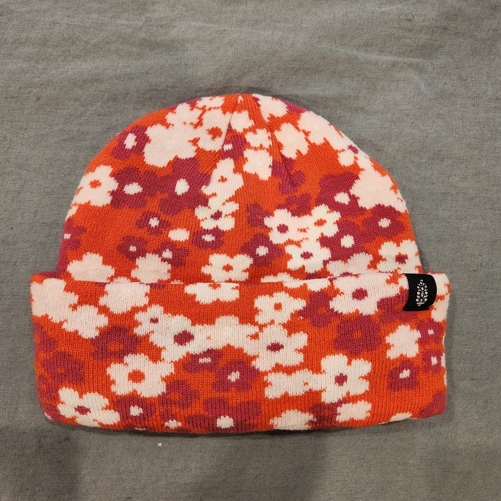 Floral Beanie - Orange and White